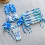 Blue Three-pieces Bikini set With Skirt Waved Ruffled Frilled Bikini Female Swimsuit Women Swimwear Bather Bathing Suit V5235C