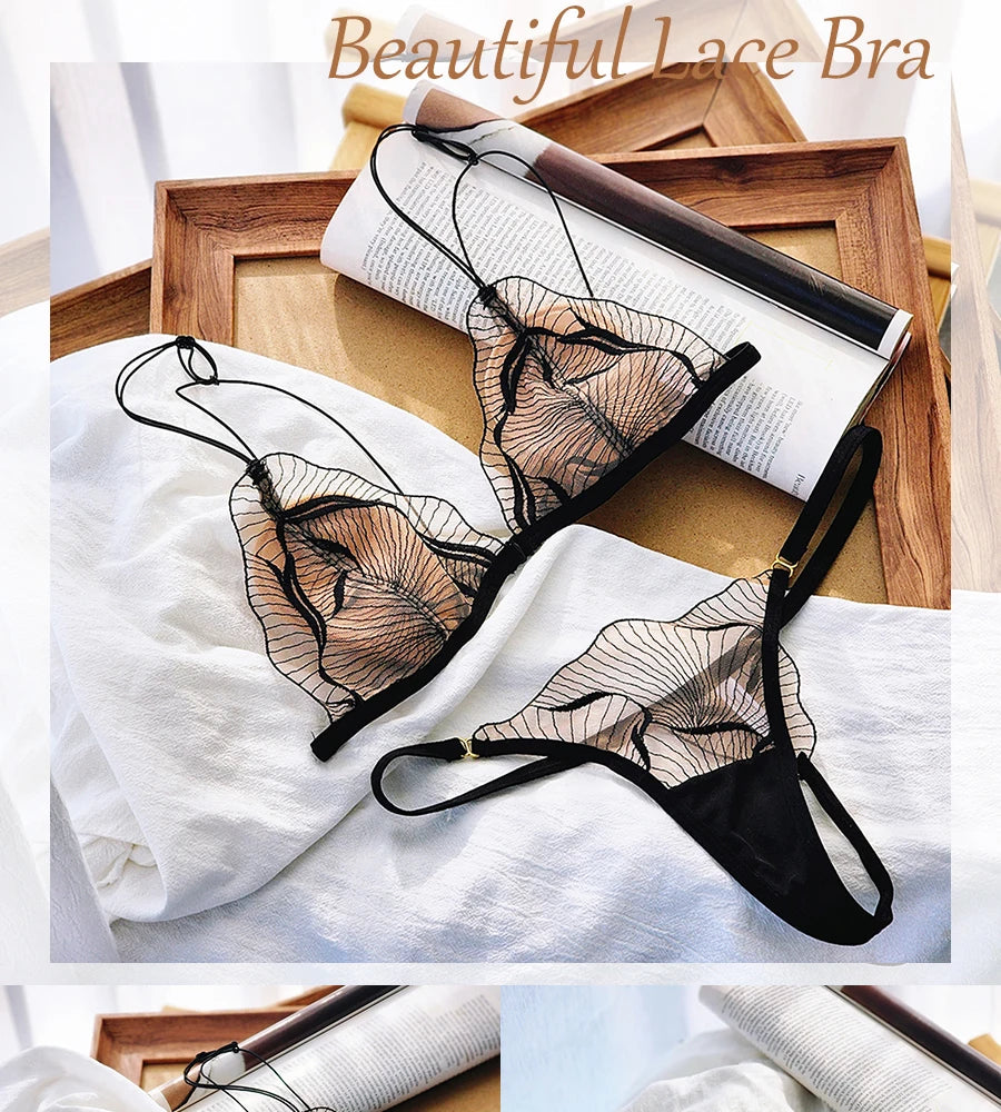 Sexy French Front Hook Bra Set Ultra Thin Sheer Pure Sensual Breathable Lace Lingerie for Women Summer New Fashion S-XL MOYISU