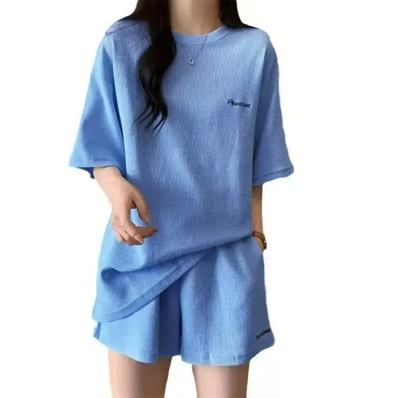 Summer New Pajamas Home Clothes Casual Shorts 2-piece Set Women's Korean Loose Preppy Short Sleeve T-shirt Fashion Women's Wear