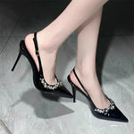 Women Fashion HeelsSummer New Rhinestone Buckle Strap Luxury High Heels Women Pointe Sexy Party Slim Heel Stripper Heels