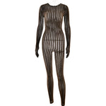FDYOUI Sexy See-through Bodysuit Women's Long Sleeve Night Club Overalls Black Streetwear Lady Chic One Piece Party Jumpsuits