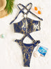 Snake Skin Halter Tummy Cut Out Monokini Women Thong Swimwear One Piece Swimsuit Female High Leg Cut Bathing Suit Swim Bodysuit
