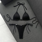 Halter Fishnet Bikini Women Swimwear Female Swimsuit Two-Pieces Bikini Set High Cut Leg Padded Bather Bathing Suit Swim V8339
