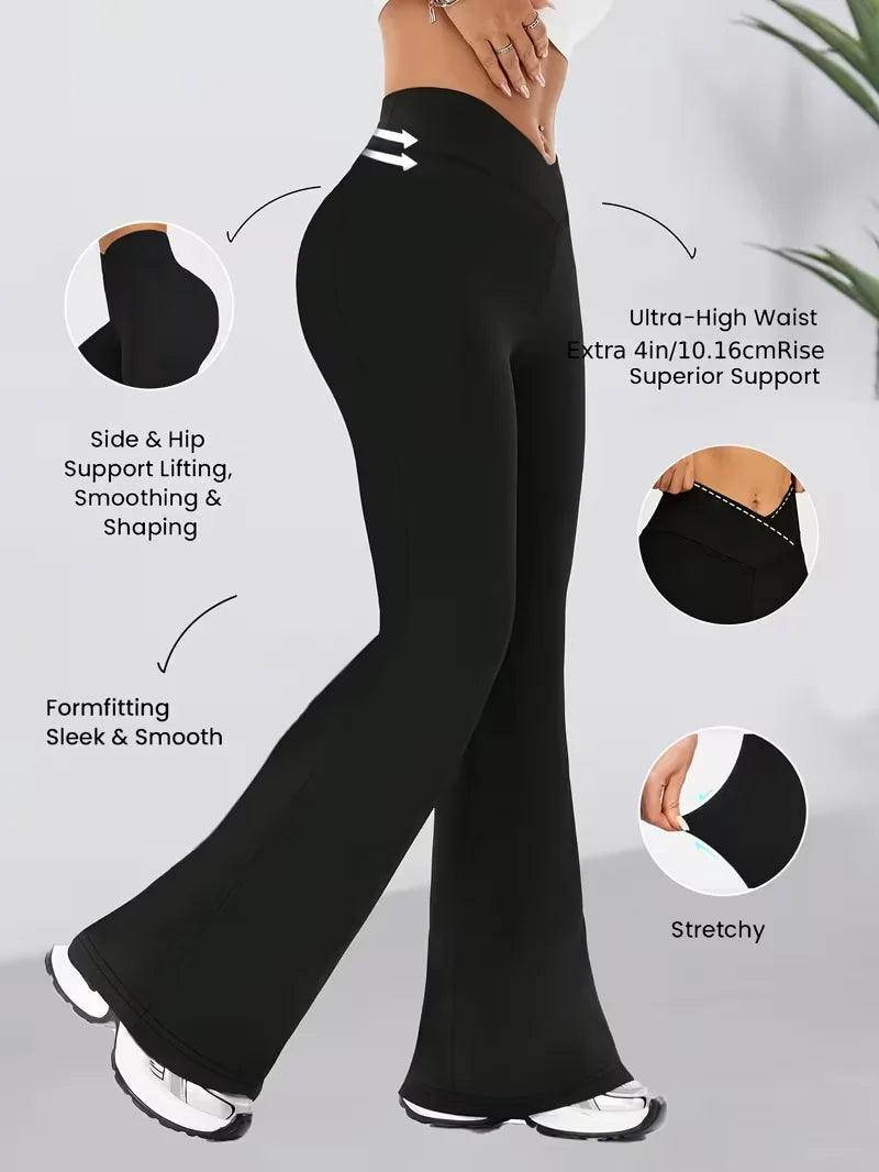 Womens New Spring Autumn Flare Pants V Shaped Cross Waist Wide Leg Trousers Elegant Loose Women Long Sweatpants For Slim Figures