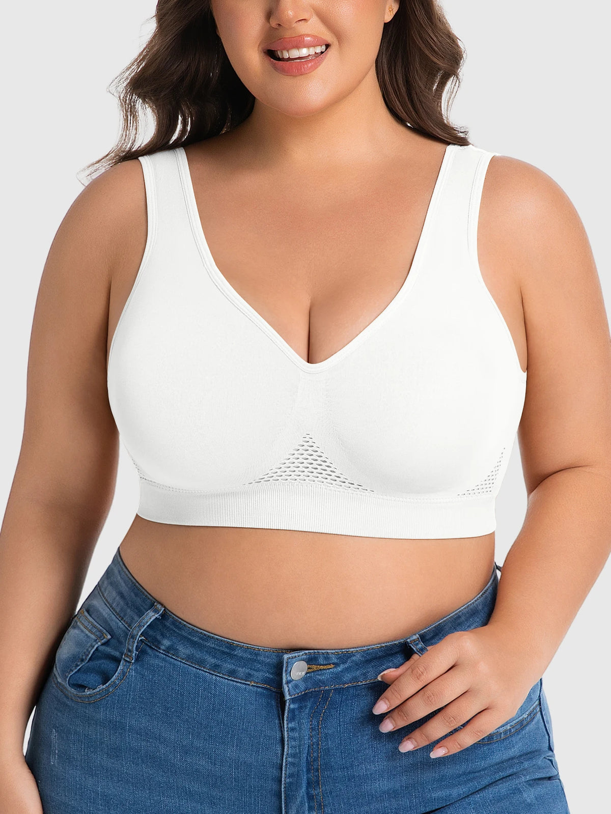 Women's Single Pack Plus Size Yoga Sports Bra, Breathable Hollow Mesh Back Closure Outer Wear Bra for Yoga Pilates All Seasons