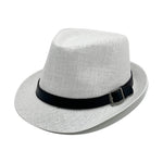 Fashion Men Jazz Fedora Hat Summer Straw Beach Sun Hat Short Brim Trilby with Belt Breathable Buckle Panama Cap