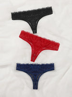 Sexy And Charming Women's Underwear Ultra-Thin Full Lace Thong 3 Pcs black blue And Red Can Be Paired With ALingerie 363-3