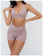 Naked Sports Bras Women Solid Coffee Cross V-neck Shock-absorbing Yoga Suit Gym Fitness Running Workout Crop Top