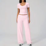 2PCS Yoga Suit Women Tracksuit Sports Set Gym Set Running Workout Clothes Short Sleeves Sports Bra Athletic Wear Yoga Clothing