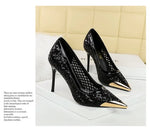 BIGTREE 2026 Fashion Metal Decoration Mesh Hollow Pointed Toe Woman Pumps Thin Heels Party Ladies Shoes Zapatillas De Mujer