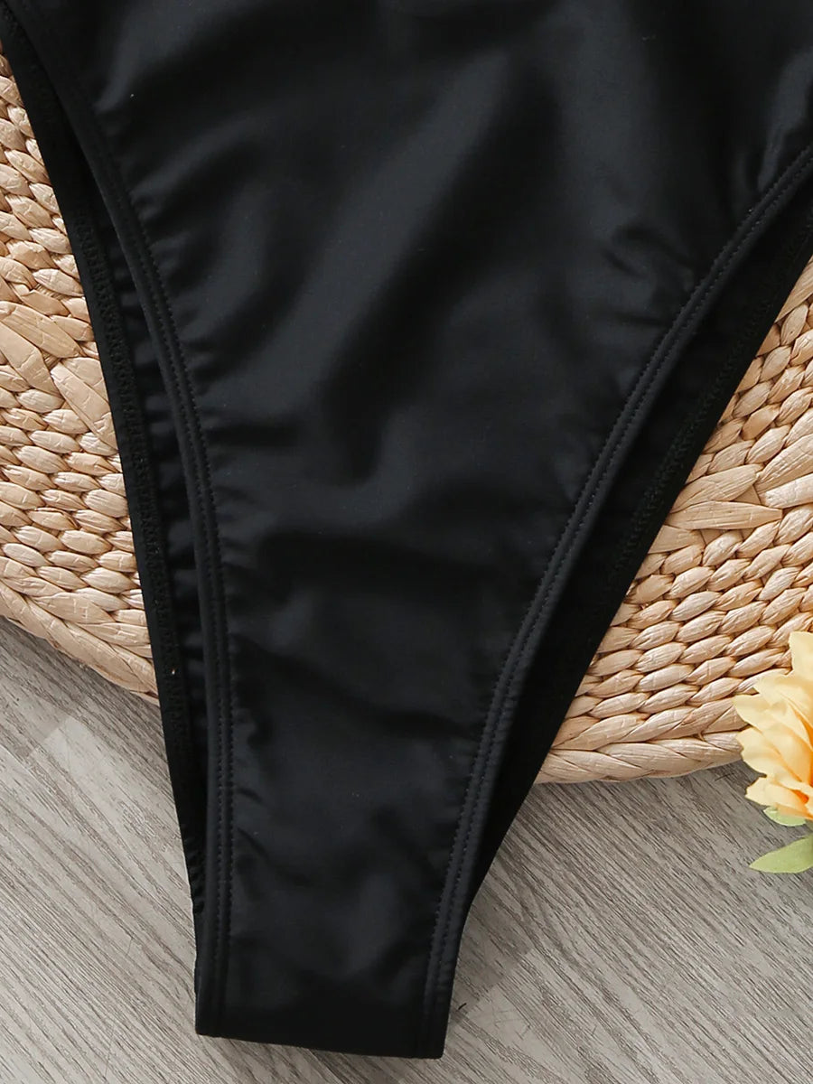 S - XL Splicing High Leg Cut One Piece Swimsuit Women Swimwear Female Underwired V-Bar Bather Bathing Suit Swim Beach Bodysuit