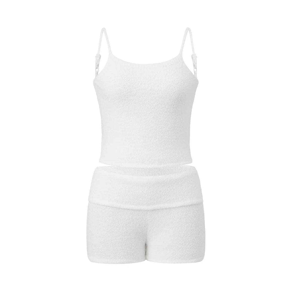 Women 2 Piece Outfits Sleeveless Low Cut Tank Tops Foldover Shorts Sets Summer Daily Casual Fitness Street Solid Color Knit