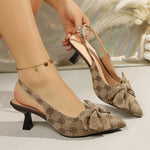 Fashion Design Stiletto High Heel Sandals Women Sexy Pointed Toe Printed Mules Sandals Woman Plus Size 43 Bowknot Party Shoes
