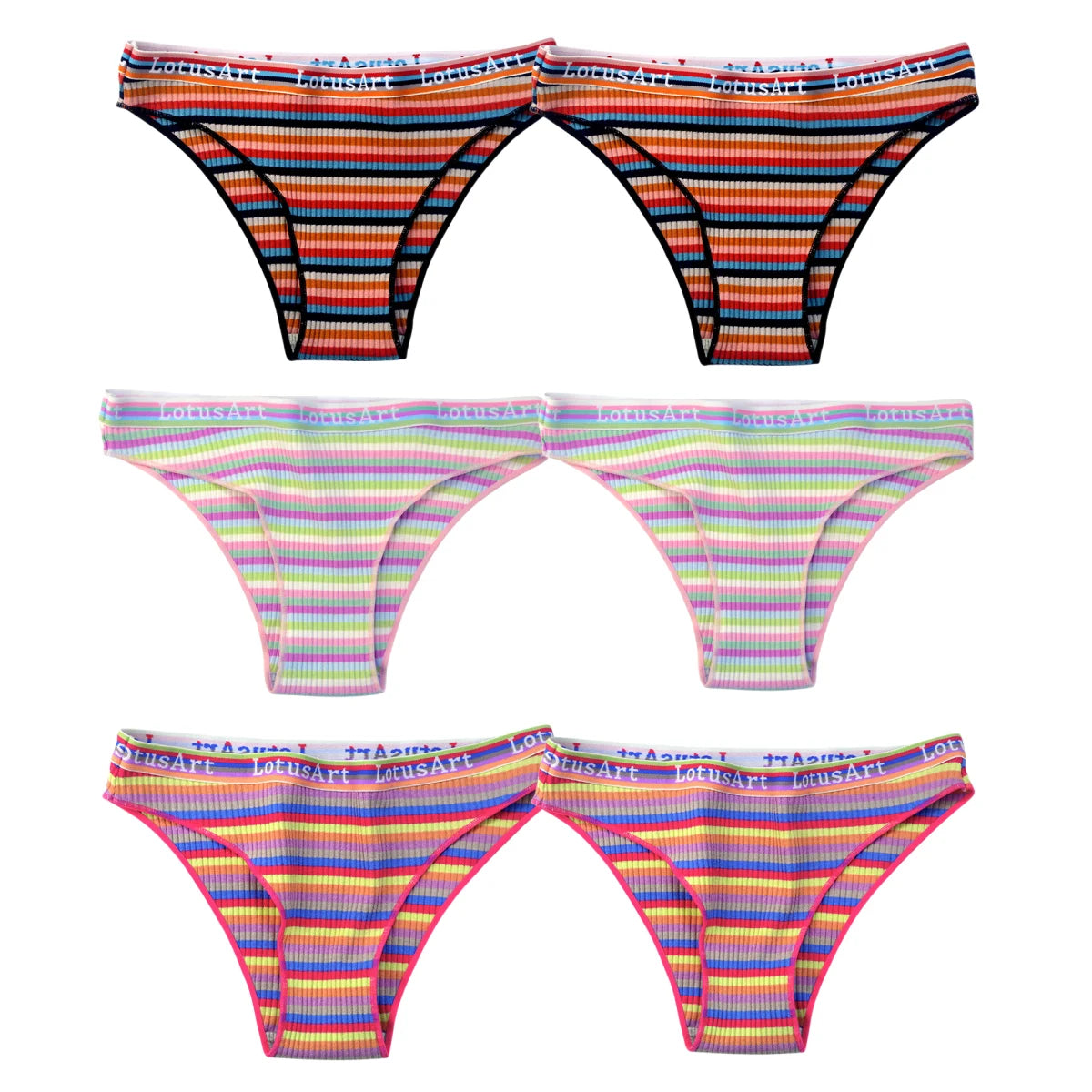 6PCS/Set Cotton Panties For Women Striped Briefs Low Waist Bottoms Female Sports Underpants Seamless Underwear Sexy Lingerie