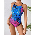 Blue Print One Piece Swimsuit Female 2026 Bandeau Swimwear Women Backless Bathing Suits Summer Beach Wear Sports Monokini