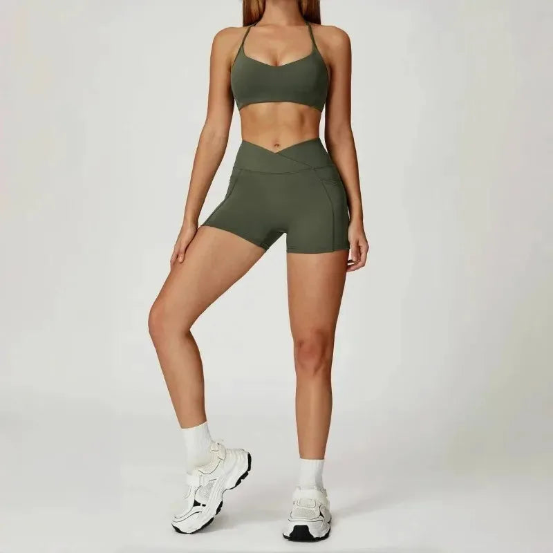 Women's Yoga 2-Piece Hip Lifting Tight Fitting Naked and Beautiful Back Set Outdoor Sports and Leisure Running Fitness Suit