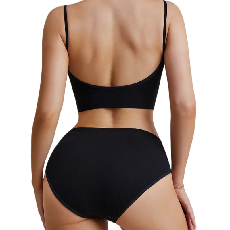 Women Bra Panties Set Seamless Bra Cropped Bralette Crop Top Low Back Brassieres Sexy Lingerie Push Up Bra Sexy Underwear Set