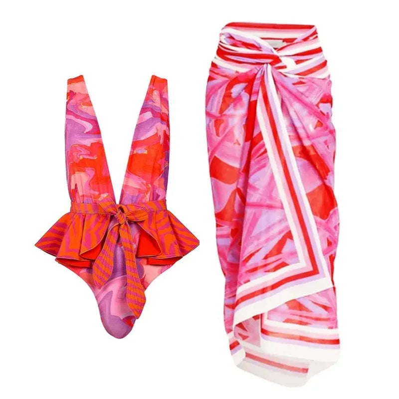 2026 New Arrival Push Up Women Bikini Set Floral Printed Ruffle Bikinis Strappy Bandage Swimwear Brazilian Biquini Bathing Suit