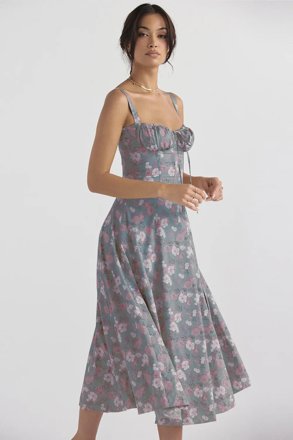 Sexy Low Cut Spaghetti Strap Maxi Dresses For Women Color Flower Printed Chest Wrap Bowknot Leace-up Long Dress Elegant Vestidos