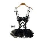 Cute LolitaMaid Bunny Costume Set With Apron Ruffle Cosplay VacationPerfect Halloween Outfit Halter Dress Set Outfit Style