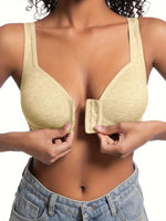 Women's Bra Wire-Free Front Closure Solid Color Full Coverage Fixed Cups More Considerate for Middle-Aged And Elderly Individual
