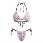 Women Dots Print Bikini Sets Swimsuits Tie-Up Halter Sleeveless Padded Bra Thong Bottoms Beach 2 Piece Bathing Suit Set