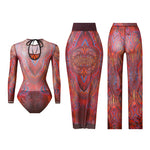 S - XXL 3PCS New Printed Long Sleeve With Pants Sarong Women Swimwear One Piece Swimsuit Female Bather Bathing Suit Swim K7180