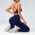 2 pcs/set Seamless Tight Pants Set Rose Red Tank Top Outfit Women's Clothing BreathableTrousersAthleisure Fitness Pants