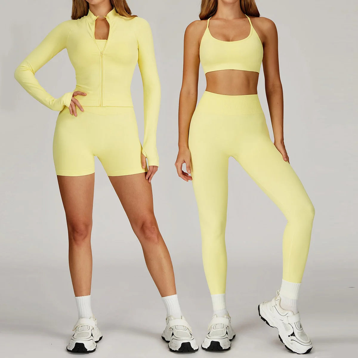 2PCS Yoga Suit Sports Set Women Gym Set Woman Tracksuit Running Workout Long Sleeve Sports Shirt Shorts and bra set Sport Outfit