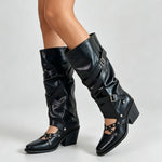 Vintage Y2k Slouchy Knee High Western Boots Women Chunky Block Heel Summer Cowboy Knee High Boots Motorcycle Boots Shoes