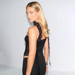 FDYOUI Woman Clothes Summer Bandage Lace Corset T-shirt 2026 Sexy Off Shoulder See-through Crop Tops Evening Party Top Black