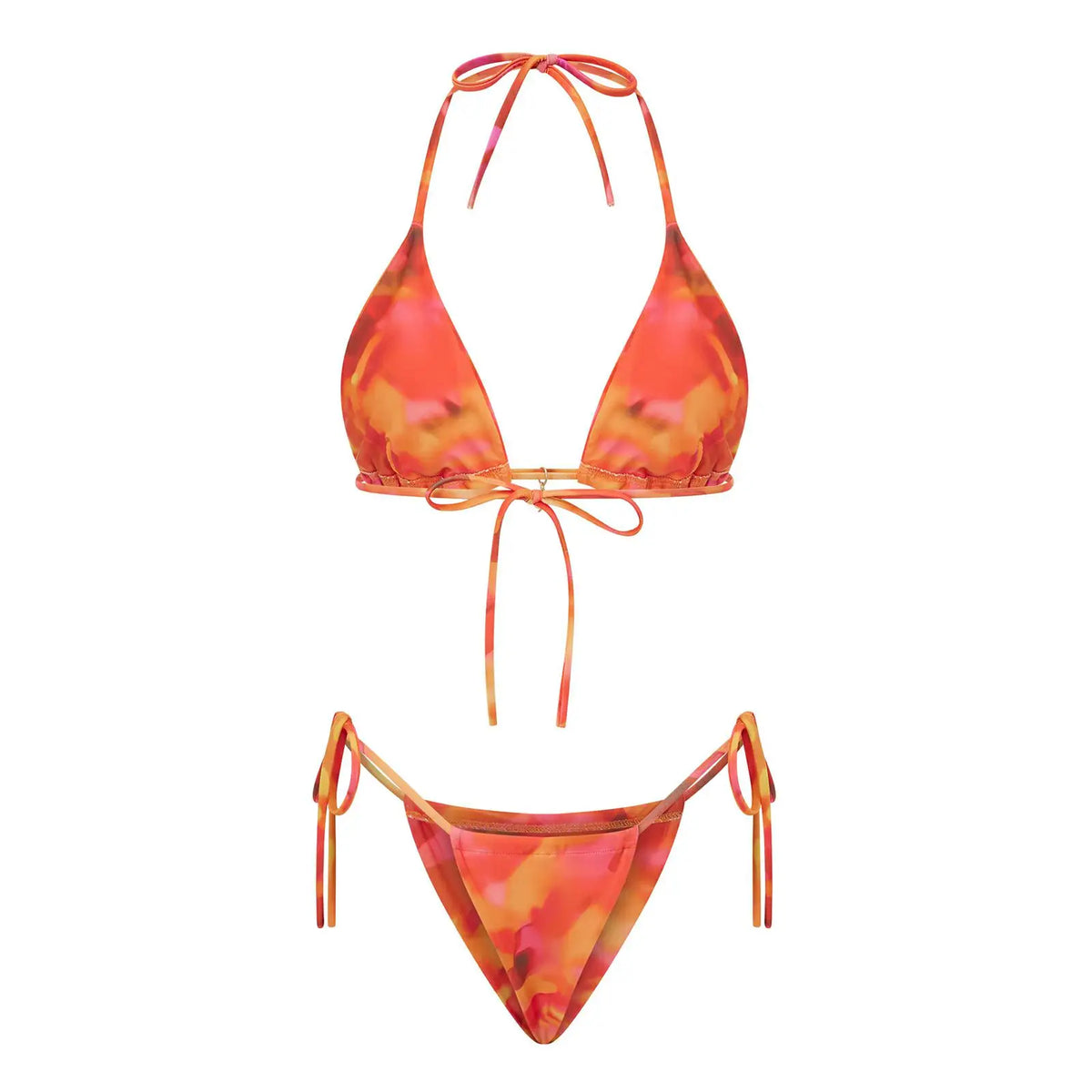 Combhasaki Women's Y2K Goth 2Pieces Tie-up Bathing Suits Sleeveless Halter Neck Backless Floral Bra + Low Waist Thong Swimsuits