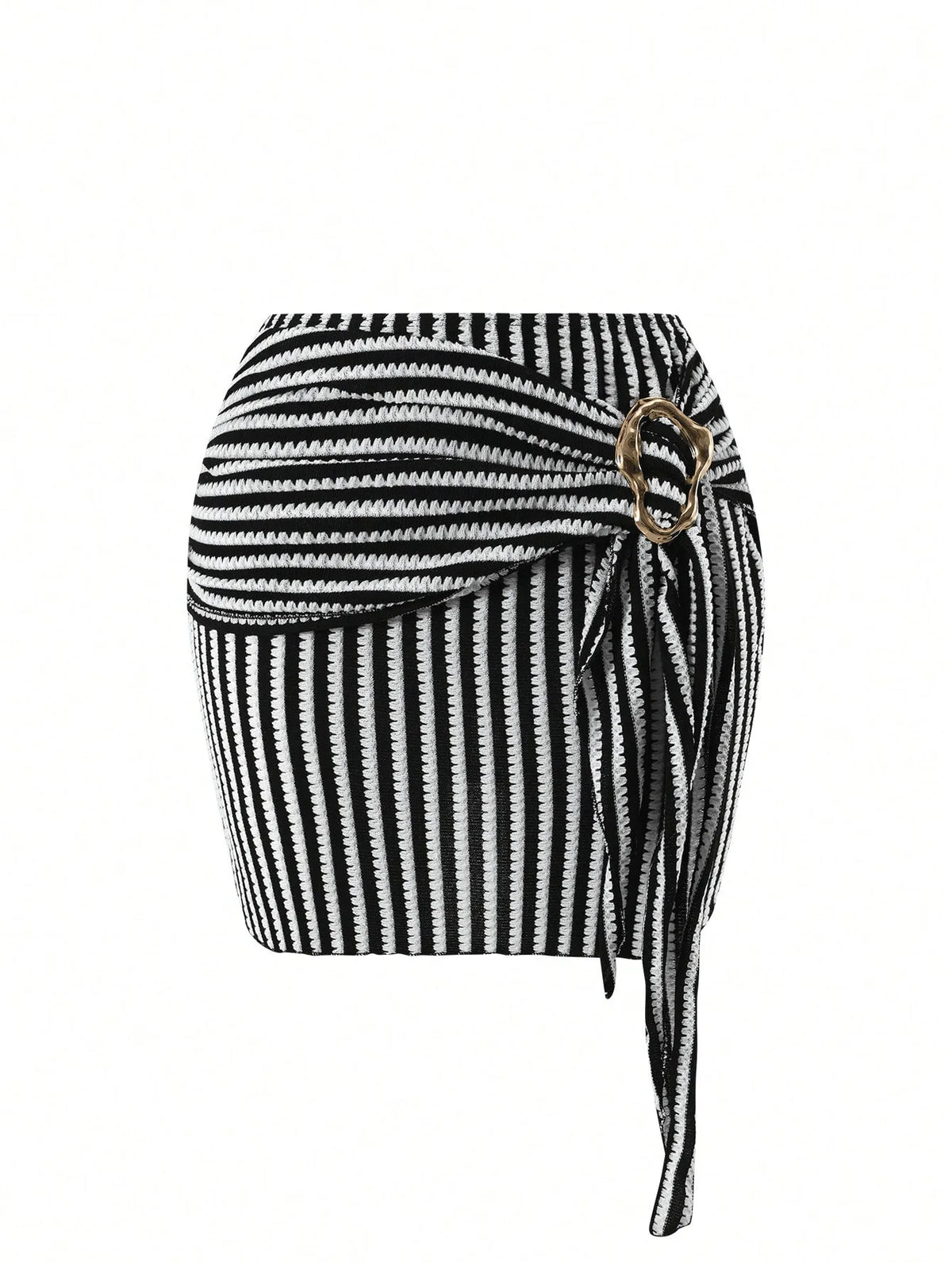 Vintage Black Striped Swimwear Skirts Set Women 2026 Metal Buckle Strap V Neck Slimming Bathing Suit Holiday One Piece Swimsuit