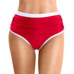 Womens Contrast Trim High Waisted Swim Bottoms Ruched Tummy Control Bathing Suit Modest Swim Shorts For Beach Surfing Swimming
