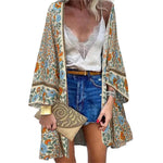 Bohemian Sun Protection Long Blouse Women Cardigan Floral Print Batwing Sleeve Summer Cardigan for Daily Wear