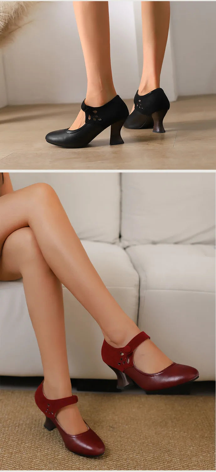 Summer Spring Cute Women Pumps Round Toe 6.5cm Small Heels Flock and PU Ankle Strap Buckle Green Yellow Big Size 46 48
