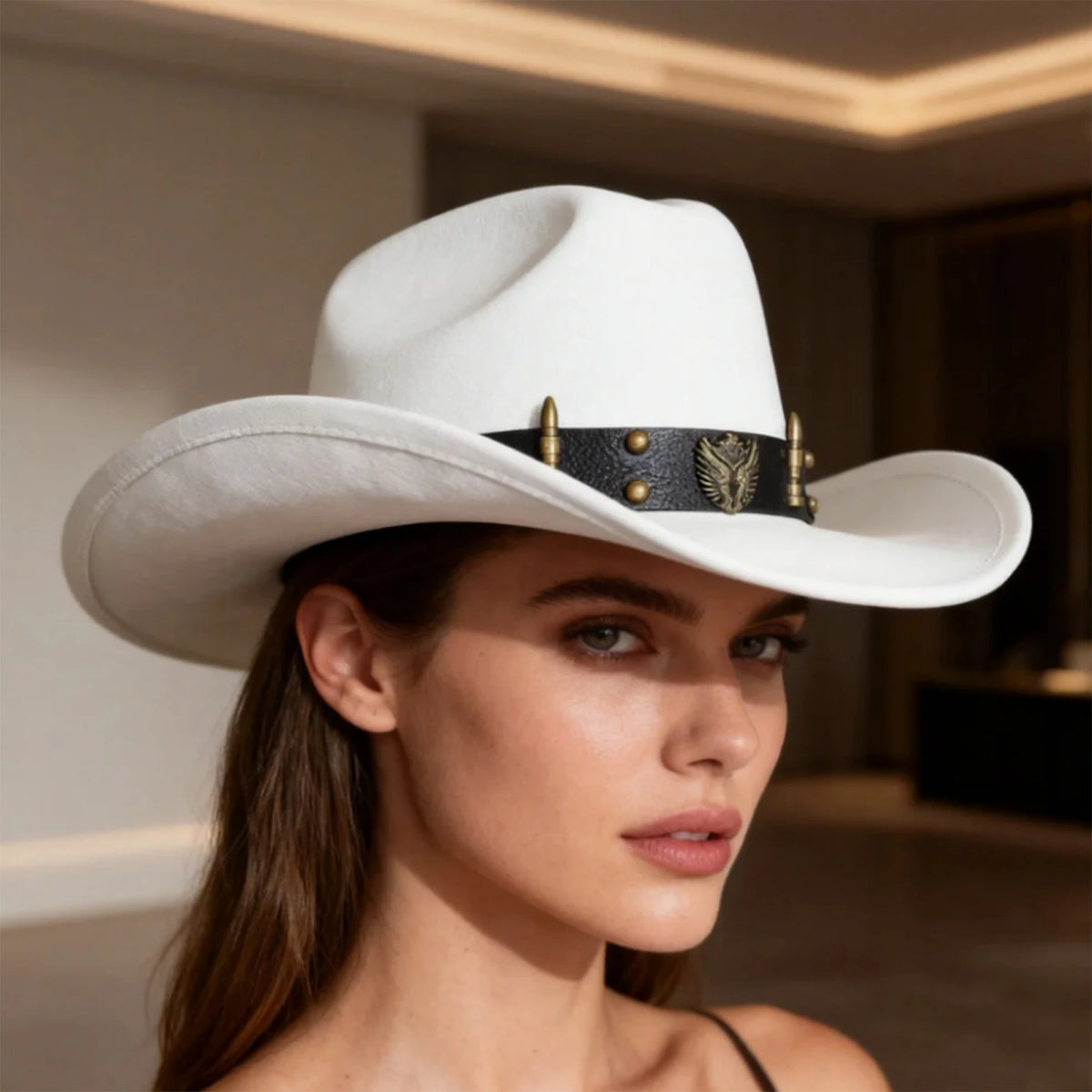 Summer Women Men Felt Cowgirl Hat with Belt Stylish Western Hat Casual Jazz Caps for Outdoor Party Club