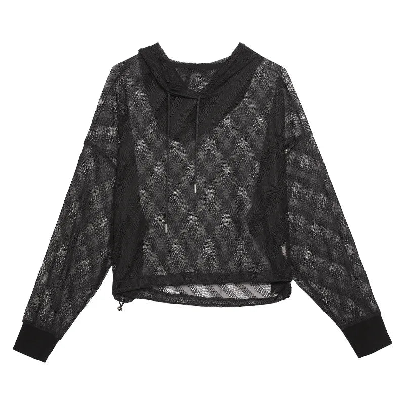 Lazy sun protection long-sleeved T-shirt summer pure lust hottie thin loose air-conditioned blouse hollow top