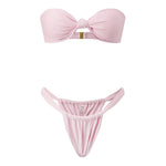 Women Summer 2-Piece Swimsuits Knot Front Strapless Bikini Bra and Elastic Bottoms Sets for Beachwear Bathing Suit