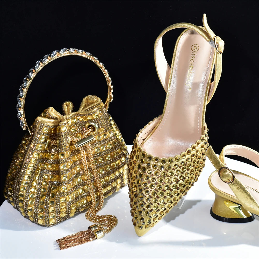 Doershow charming Shoes And Bag Matching Set With silver Hot Selling Women Italian Shoes And Bag Set For Party Wedding!HAB1-9