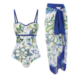 2 Pieces Retro Printed Swimsuit With Cover Up Sexy Women Swimwear 2025 V Neck Bikinis Female Biquini 3XL Bodysuit Beachwear