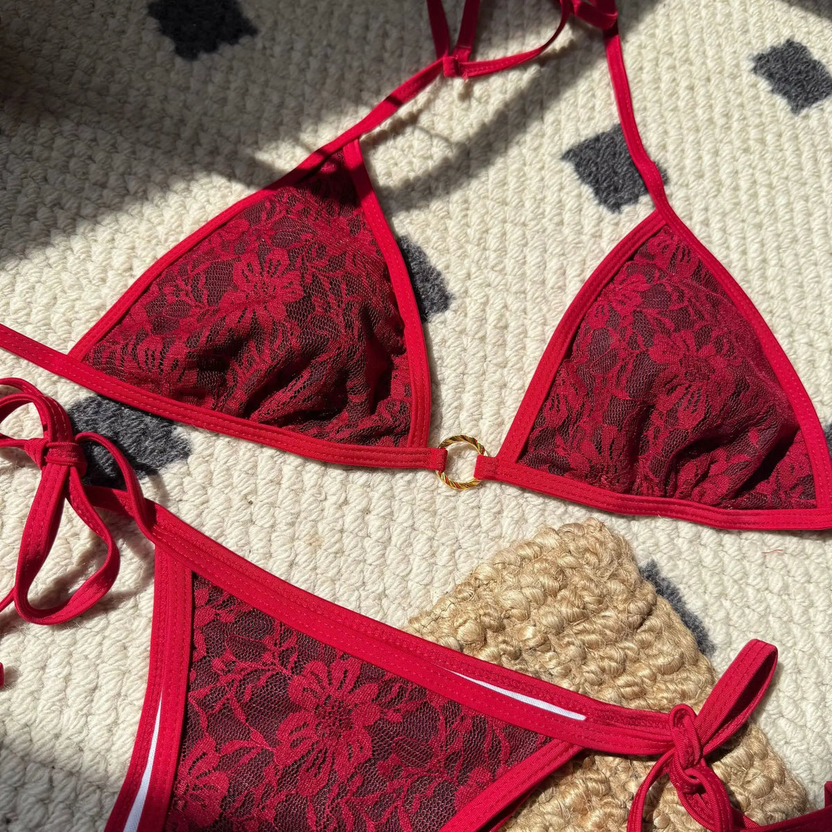 DEKA Lace Print Micro Bikini Set Women Double Strap Push Up Tie Side Triangle Swimsuit Bathing Suit Thong Swimwear