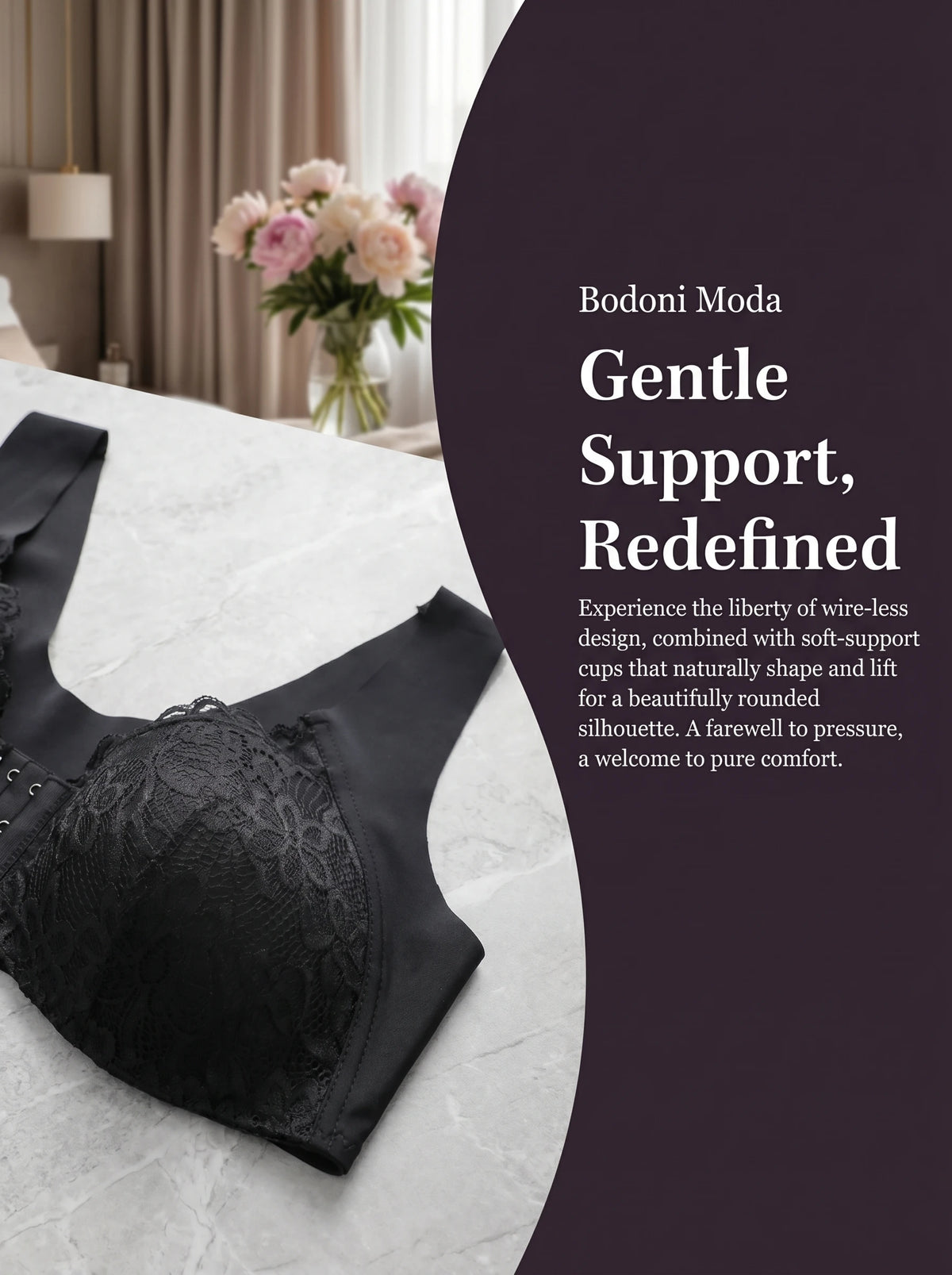 Sexy Black Set Front clasp Wireless Lace Bra Panty Set Full Coverage Bralette Briefs Set Comfort Lingerie Set B2360