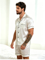 Men Satin Pajama Set Sleepwear for Man Summer Short Sleeve Button-Down Shirt & Shorts Pajamas 2 Piece Home Clothes Short Suit