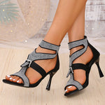 Shiny Crystal High Heels Sandals for Women 2025 Fashion Zipper Stiletto Heel Party Shoes Woman Summer Peep Toe Ankle Sandals