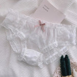 Cute Bowknot Girl's Knickers Transparent Mesh Yarn Ladies Panties Elastic Ruffled Edge Seamless Cotton Crotch Women's Brieifs