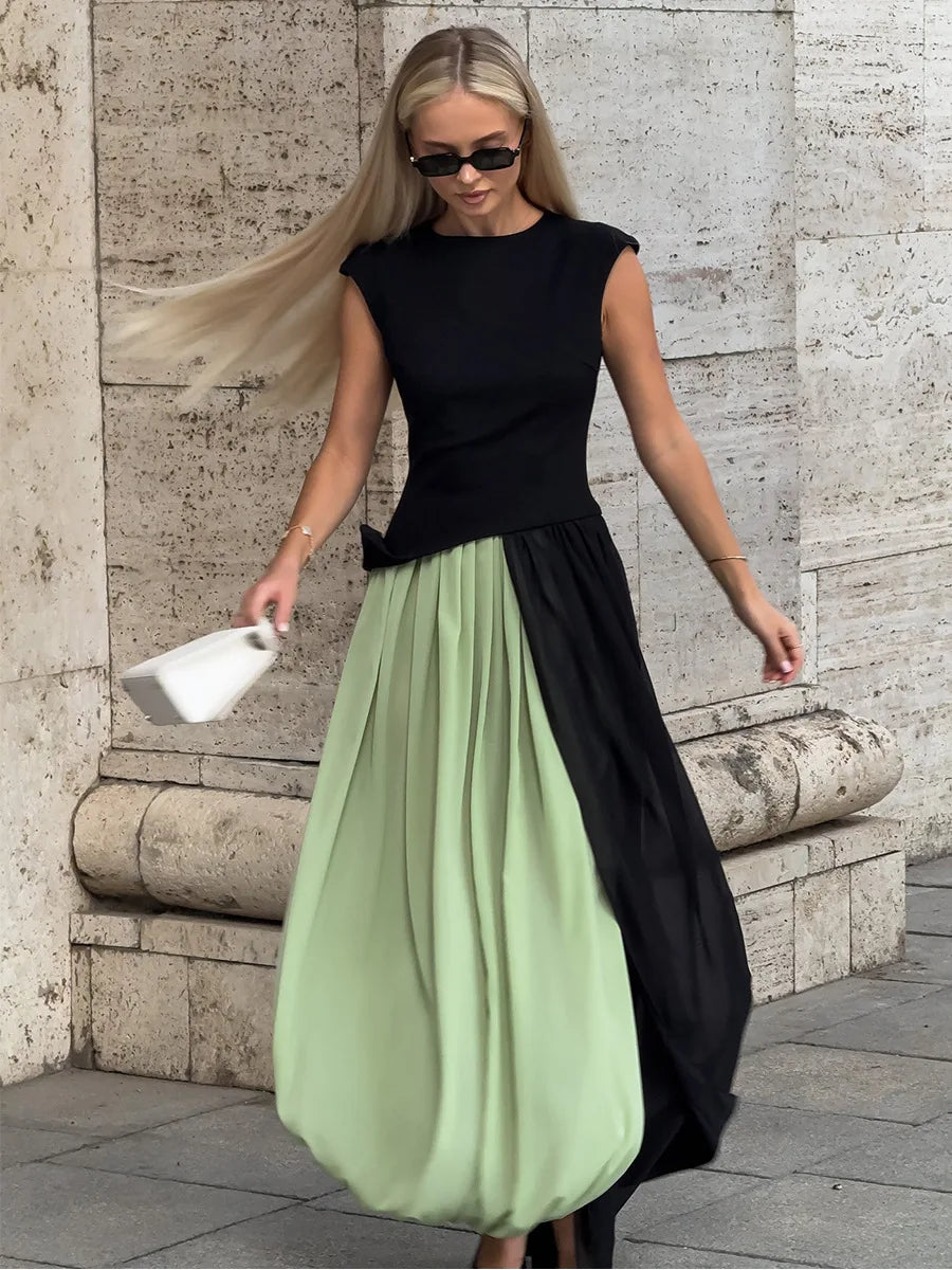 FDYOUI Elegant Solid Color Pleated Skirts for Women 2026 Chic High Slit Long Skirt High Street Office Lady Vacation Party Dress