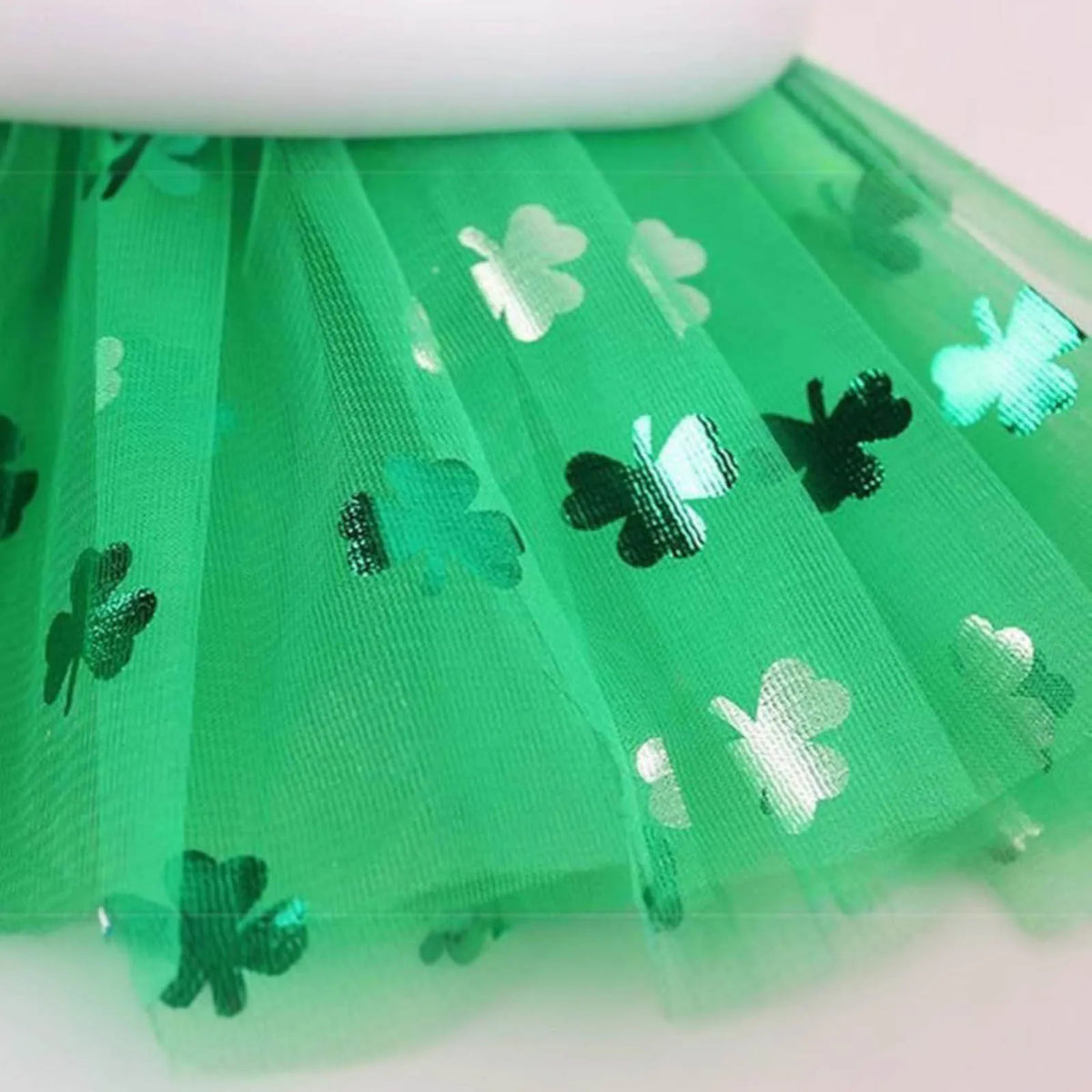 Womens Shamrock Sequin Tulle Skirt Elastic Waist St Patricks Day Tutu Flared Mini Skirt Glittery Bottoms For Festival Costume