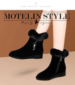 Plush Womens Boots Comfortable Hick-soled Fur Shoes Fashion Ladies Shoes Zipper Women Vulcanized Shoes Anti-slip Chaussure Femme