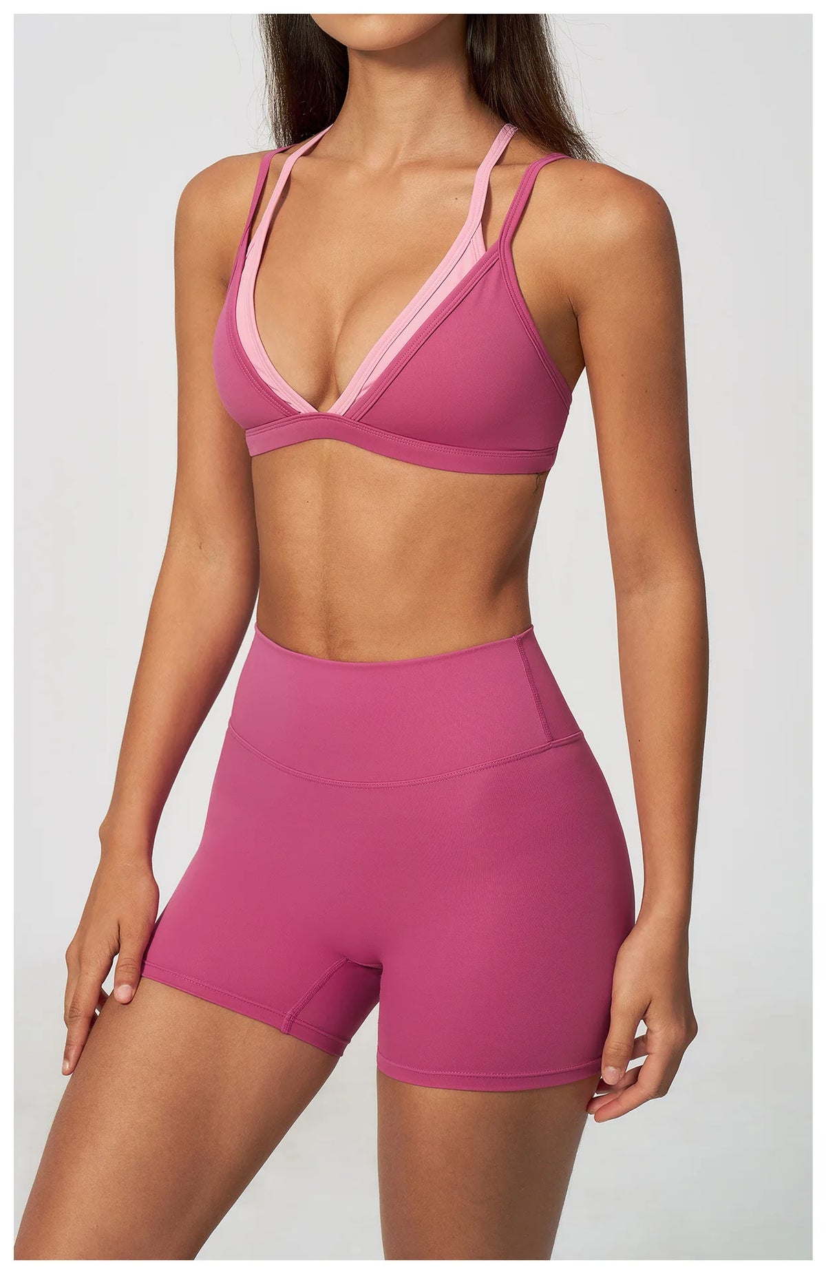 Women 2PCS Yoga Suit Double Strap Shockproof Sports Bra High Waist Tigh Short Fitness Suit Gym Running Leggings Tracksuits